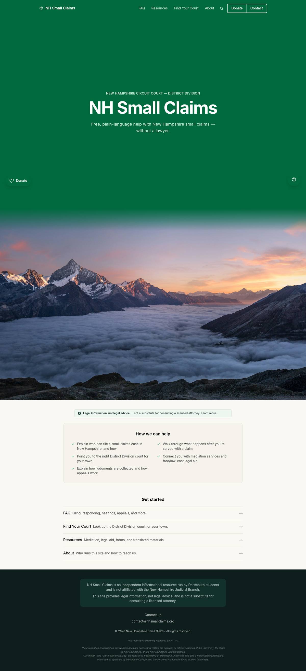 The NH Small Claims homepage